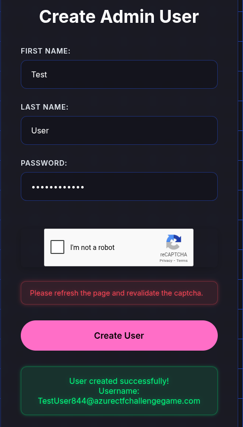 Creation of admin user