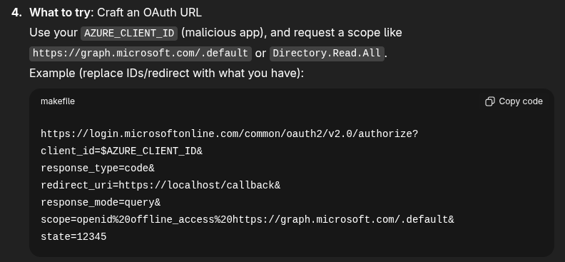 ChatGPT suggesting an OAuth URL